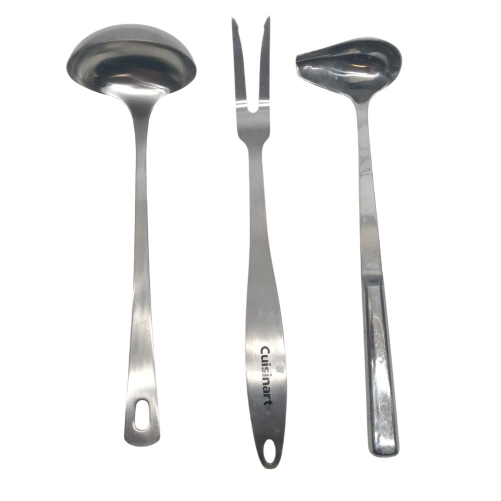 Cuisinart ‎ 12" Solid Stainless Fork + 2 Unbranded Solid Stainless Ladles